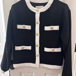 Anthropologie Black and White Blazer with Gold Buttons